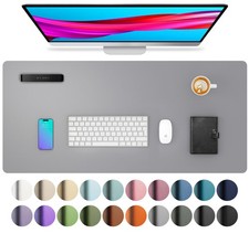 23.6x13.7 inch Light Grey Leather Desk Pad Protector Non-Slip Mouse Pad
