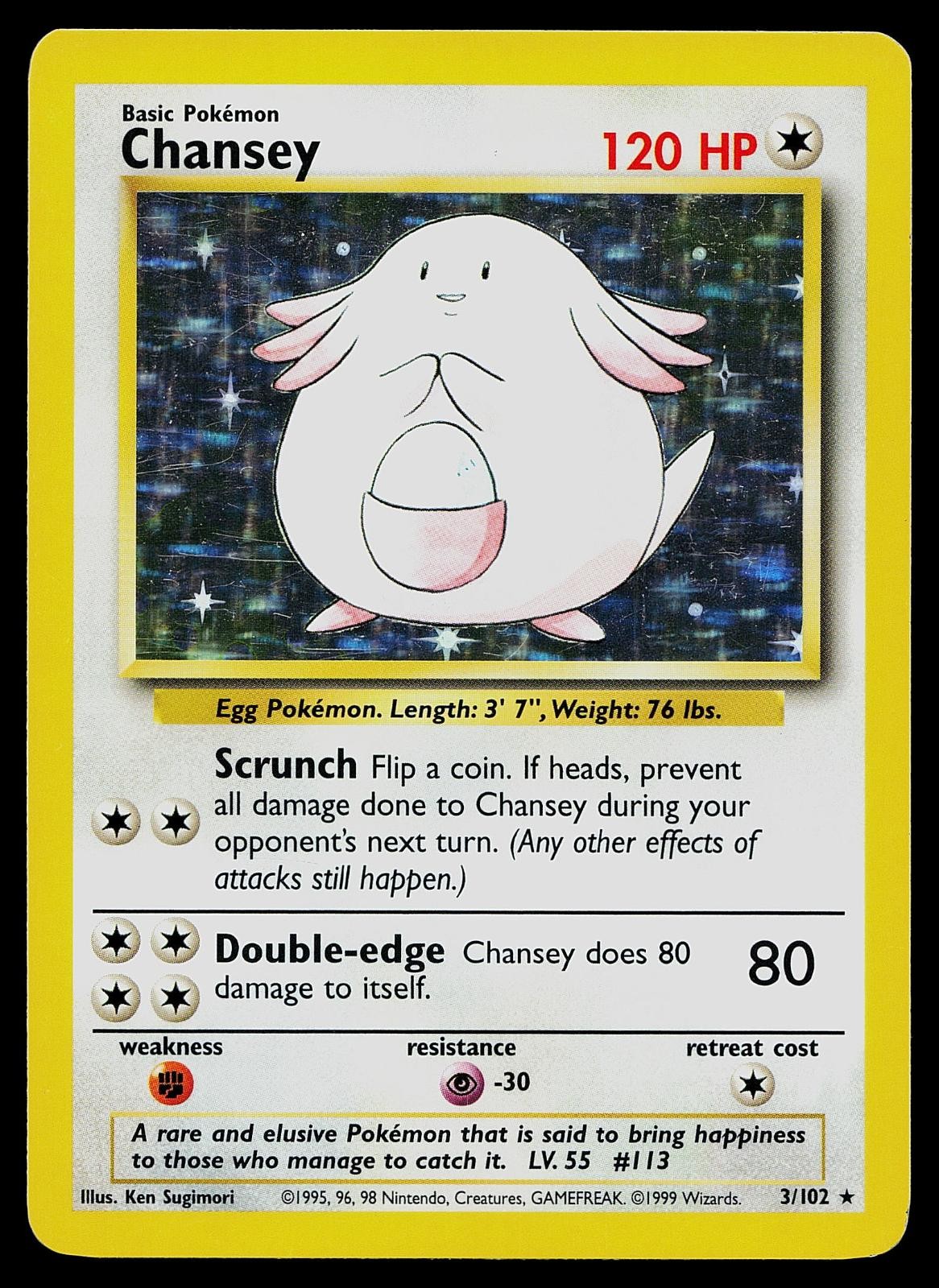 Pokemon Card - Chansey Base Set Unlimited 3/102 Holo Holo Rare