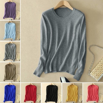 Damen Strickpullover Rundhals Solid Winter Warm Pullover Slim Fit S-3XL Neu