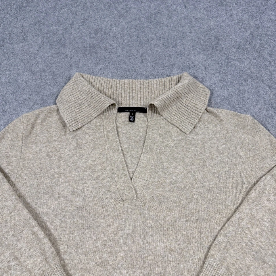 White House Black Market WHBM V-Neck Cozy Knit Sweater Women's Size Large Beige - Image 3 of 4