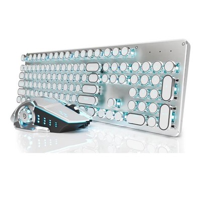 EWEADN TK950 Typewriter Mechanical Keyboard Mouse Combo Blue Switch Wireless