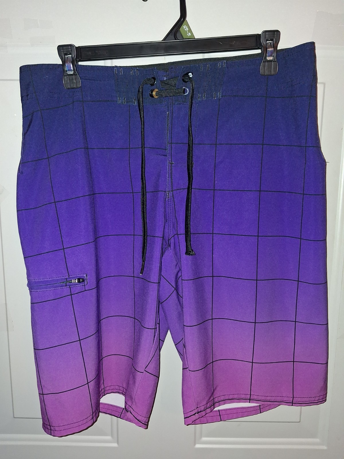 Hang Ten Swim Trunks Mens 30 Purple Ombre Plaid Board Shorts Y2K Surf