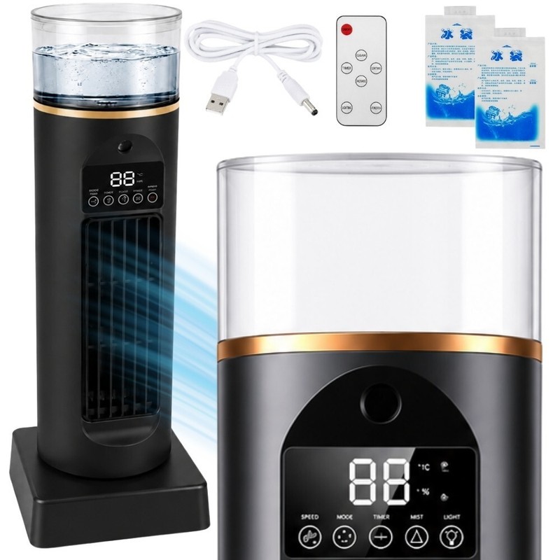 BYM-907S USB Tower Fan Air Cooler Humidifier Remote 6 Speed Black Tested