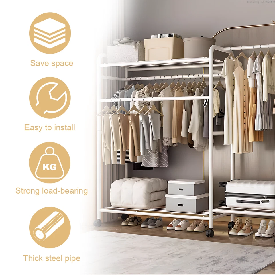 KLEIDERSTÄNDER AUF ROLLEN KLEIDERSTANGE VERSTELLBAR GARDEROBENSTÄNDER BIS 160 KG - Bild 4 von 4