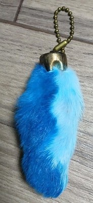 Vintage 3  1960s LUCKY CHARM USA Real RABBIT'S FOOT Keychain - Aqua Blue - Large