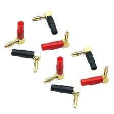 Gold Plated Banana Plugs 90 Degree 4mm Dual Screw Solderless Speaker Connectors