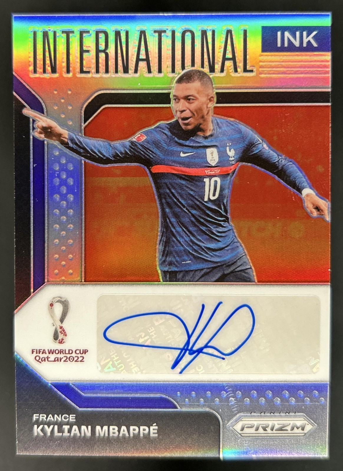 2022-23 Panini Prizm World Cup Kylian Mbappe International Ink Silver Auto #/49