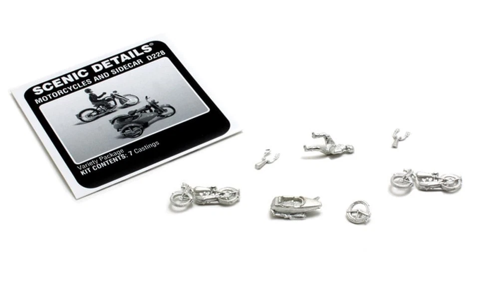 Woodland Scenics H0 1:87 Moto Et Side-Car En Métal Blanc Kit D228 - Photo 2/3