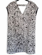 Bar III Black/White Splatter Shift Dress Womens M V-Neck Cap Sleeve Lined