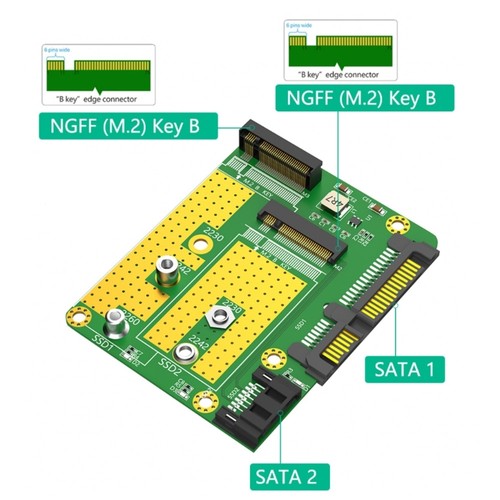 Two M.2 Key B NGFFs to SATA3.0 Adapters 2-in-1 NGFFs Converters Reader Card - Afbeelding 4 van 8