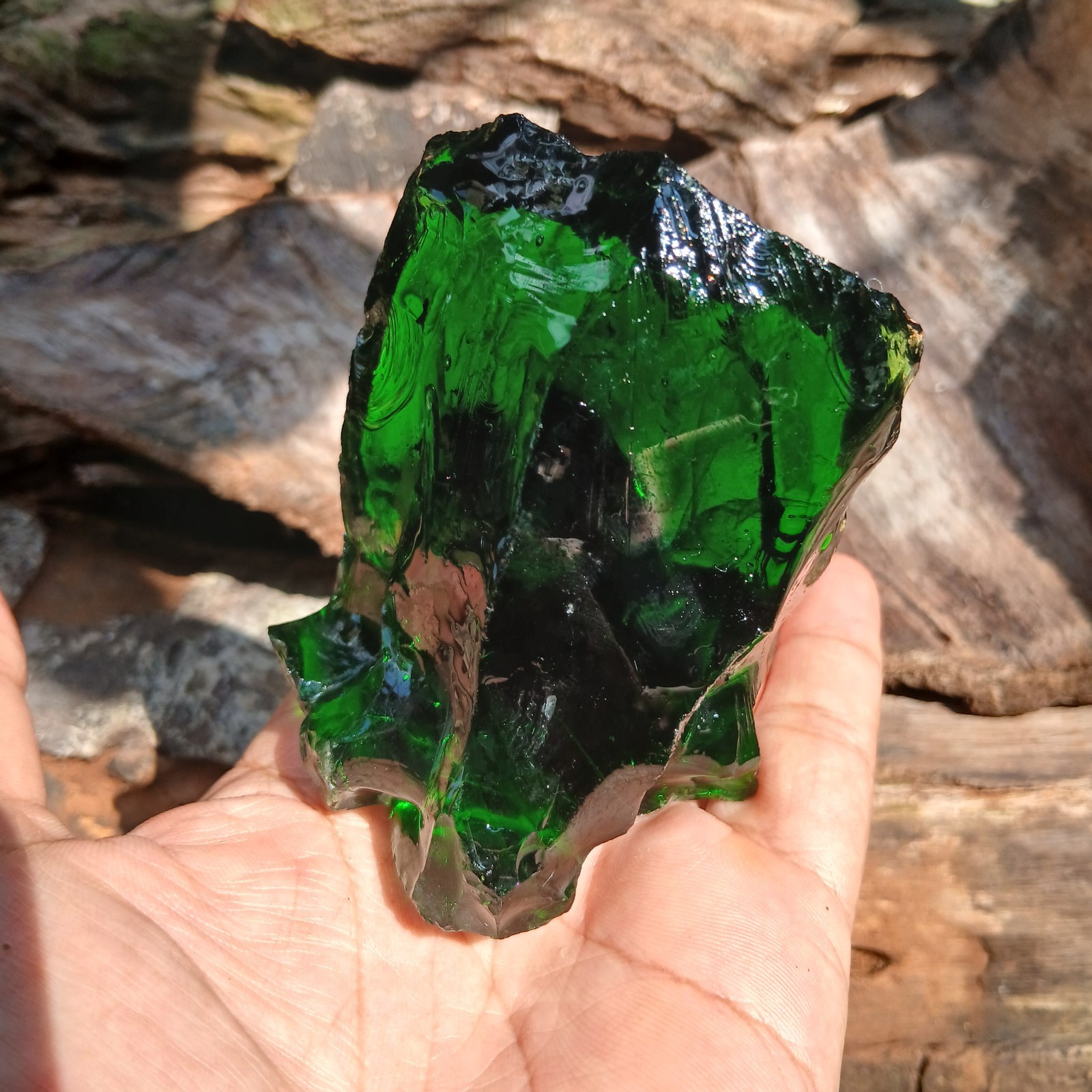 300gr Emerald Green Andara Glass Triple Vortex, Monatomic Healing Crystal