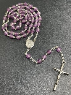 Cuentas crucifijo de oración rosario católico Lucita púrpura facetado vintage
