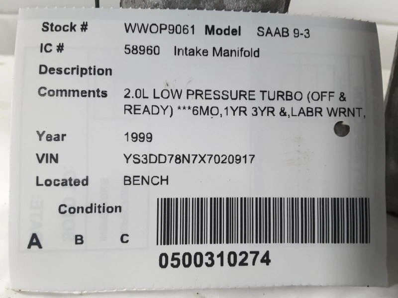 Colector de admisión 99 1999 Saab 9-3 2,0 L baja presión Foto 4 de 4