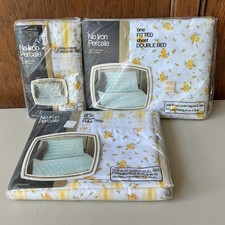 JC PENNEY FASHION 70  s VINTAGE YELLOW ROSES STRIPES LACE DOUBLE SHEET SET MIP
