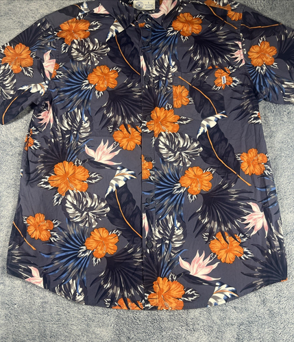 Hurley Button-Up Shirt Stretch Fit Men's L Gray Floral SS Hawaiian Aloha Shirt - Picture 6 of 19