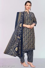 Navy Blue Cotton Blend Printed Ready to Wear Patiala Salwar Suit