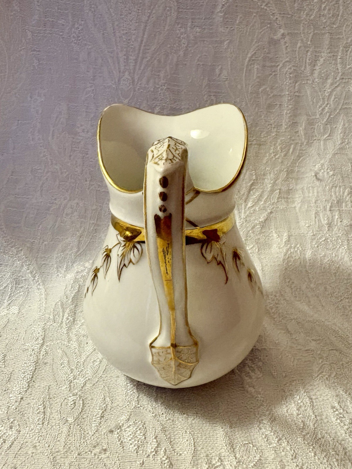 Charles Field Haviland Limoges White With Gold Leaves Large Creamer Pitcher