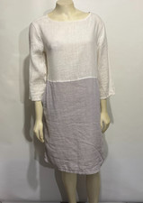Tahari S White Gray Colorblock Washable Linen Dress Knee-Length 3/4 Sleeves NEW