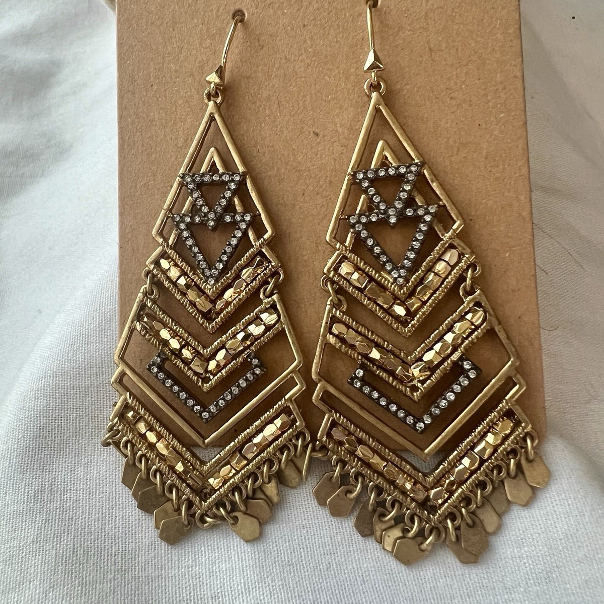 STELLA DOT HORIZON Gold Tone Chandelier Earrings Rhinestone