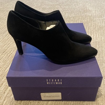 Stuart Weitzman Standin Black Suede Booties Boots Heels 7 Narrow - Hardly Worn