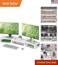 Swivel Dual Monitor Riser with Smartphone Holder - Ergonomic Storage Solution