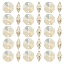 K9 Crystal Octagon Beads 2 Holes 100 Pack 14mm Chandelier Prisms, Gold Tone