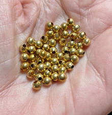 4mm Vintage Round Brass Beads, Approx. 50 beads