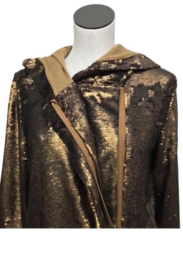 Free People блестками куртка с капюшоном бронза золото полный молнии фестиваль вечеринки большой - Изображение 3 из 4