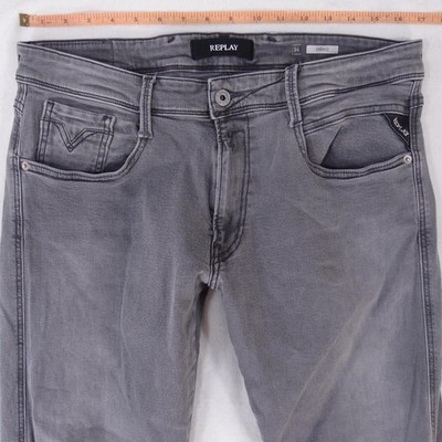 Herrens Replay M914 ANBASS Slim Tapered Elasthan Grau Jeans W34 L34