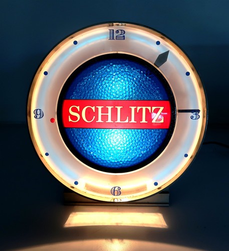 Vintage 1961 SCHLITZ Licht und Uhr 10" hoch Licht funktioniert ~ UHR FUNKTIONIERT NICHT