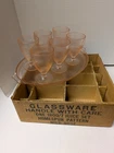 7 Piece Jeannette Depression Homespun Pink Juice Ftd Tumblers W/ Tray And Box