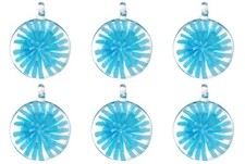 Light Blue Lampwork Glass Pendant Bead Round Flower Pack of 6