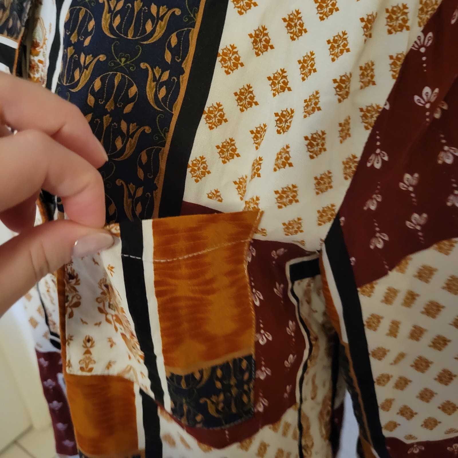 TruSelf Boho Patchwork Button Down Shirt Womens M… - image 3