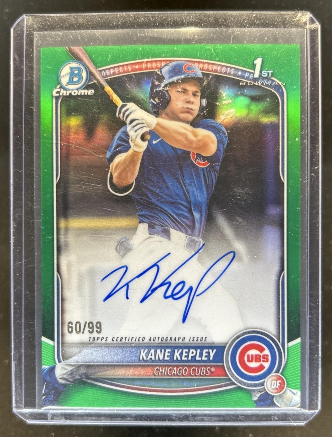 2025 Bowman Draft Kane Kepley Chrome Auto Green Refractor 1st #/99 Cubs