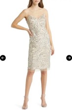 Vince Camuto Size 6 Illusion Lace Yoke Sleeveless Champagne Sequin Sheath Dress