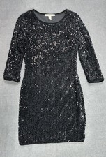 Forever 21 Black Sequin Party Cocktail Dress Knee Length 3/4 Sleeves Size S A369