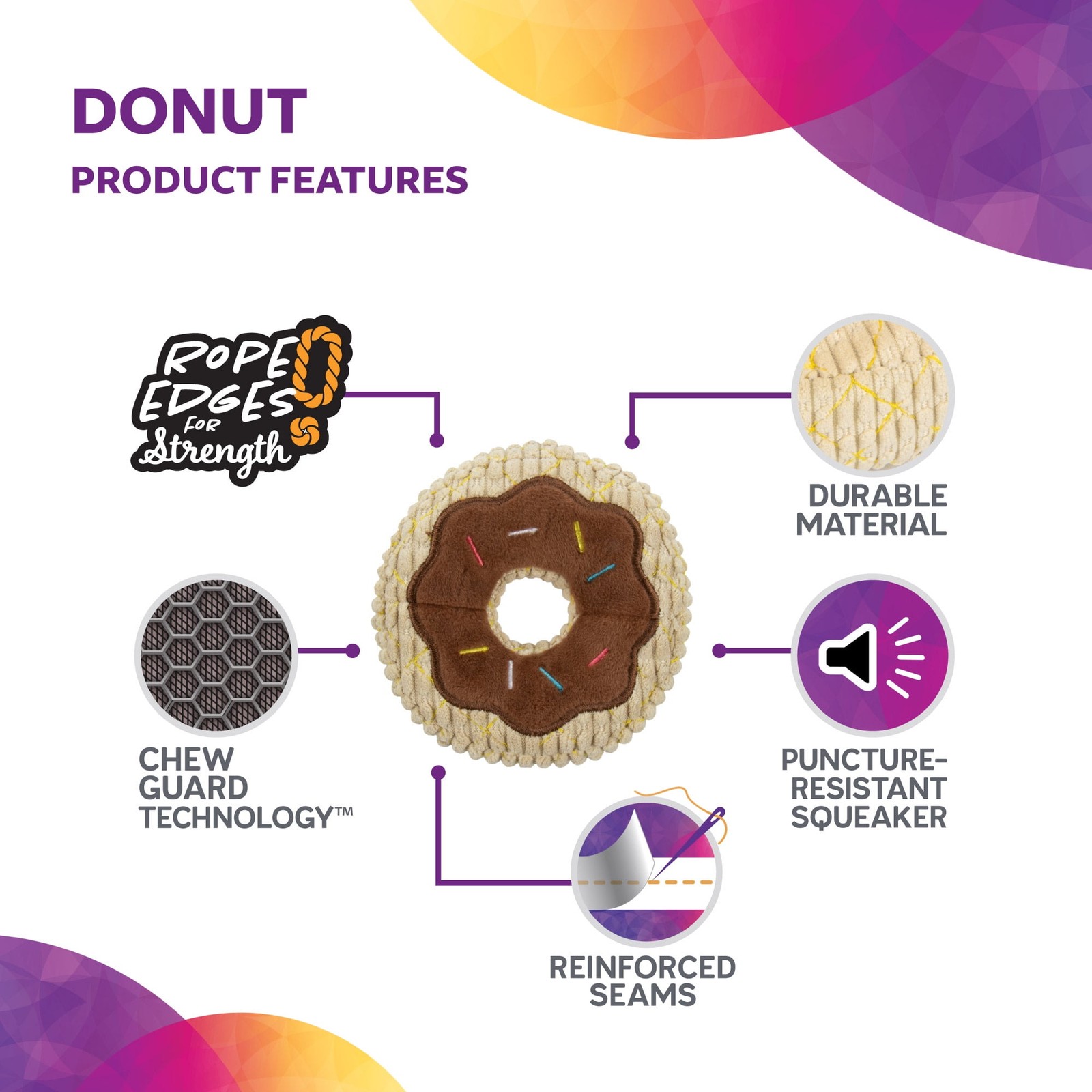 TrustyPup Donut Squeaky Plush Chew Guard Dog Toy, Small 4.50 x 4.50 x 1.50 in