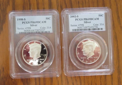 1998-S and a 2002-S Kennedy Proof Half Dollar Coins PF69  SILVER