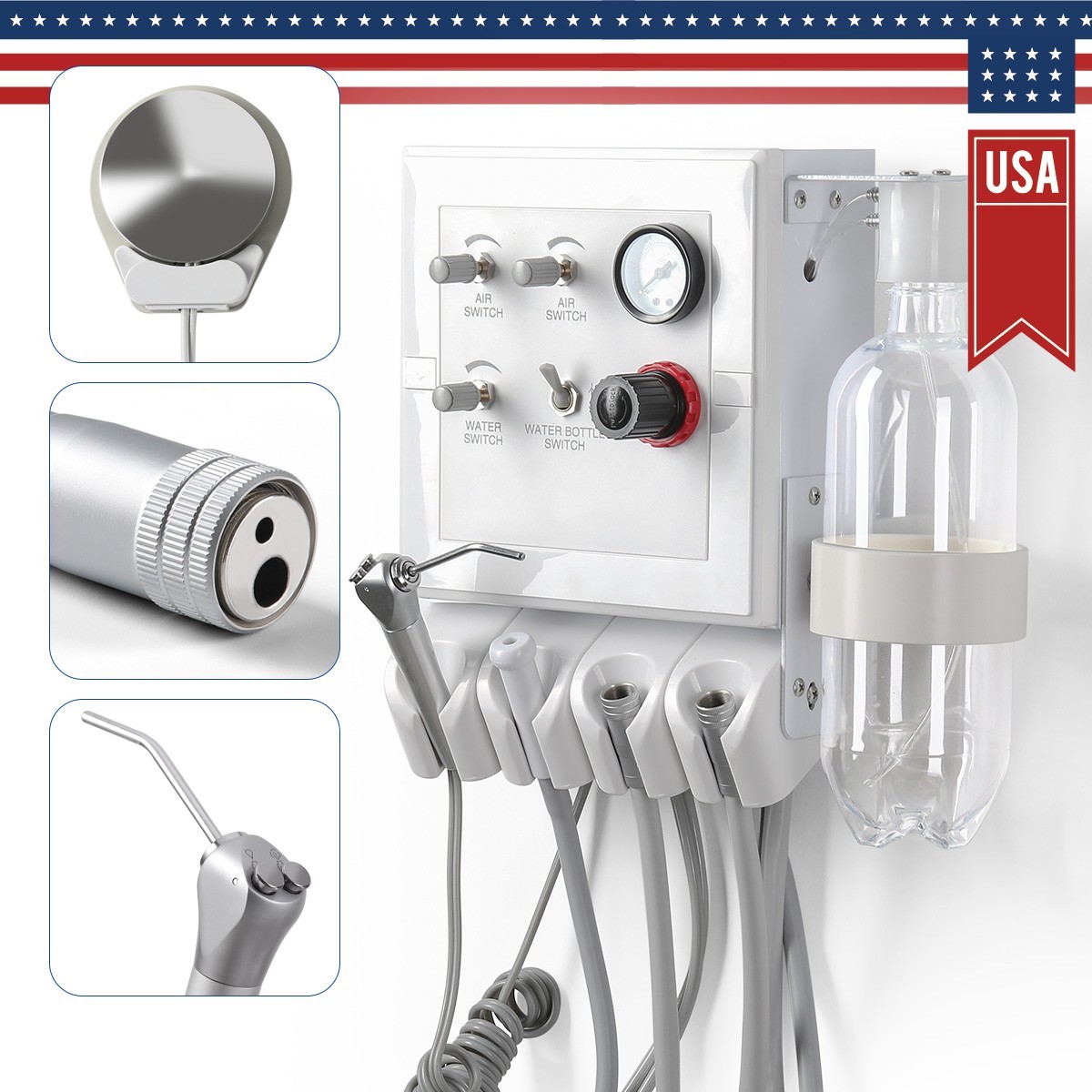 Portable Dental Turbine Unit 3Way Syringe Work with Air Compressor/Handpiece Kit