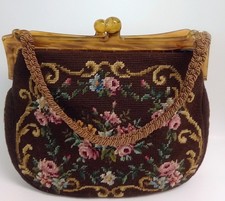 Antique Petit Embroidery Purse Acrylic or Bakelite Frame  Kiss Lock 10"x 12"