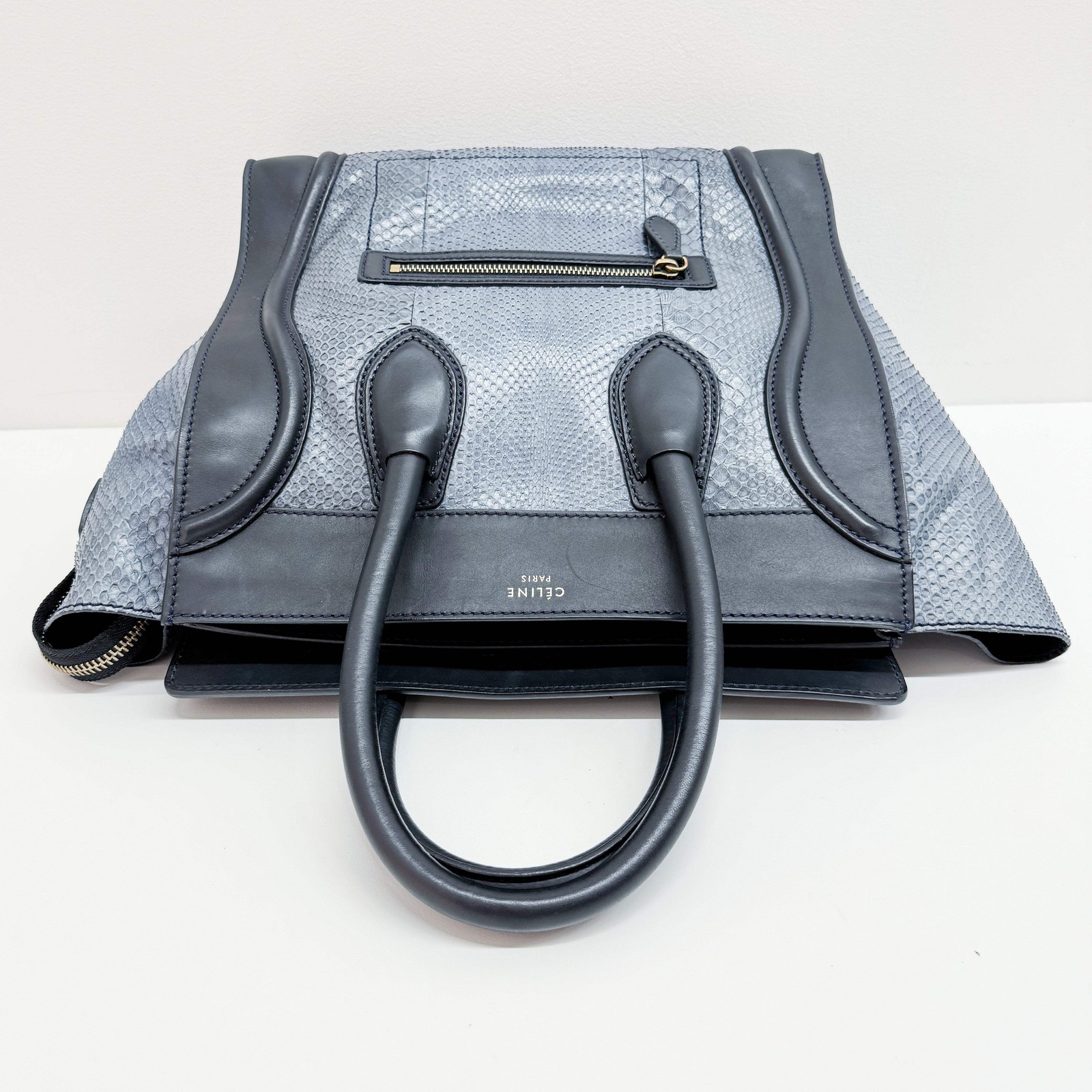 CELINE Luggage Micro Blue Python Embossed Leather… - image 6