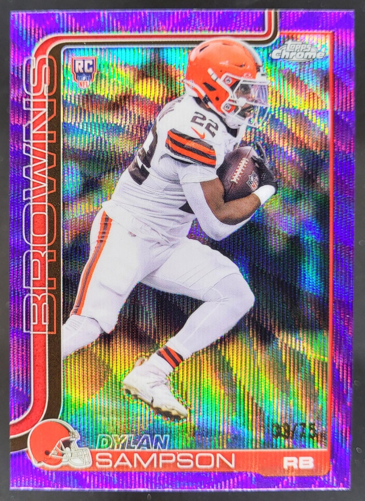 2025 Topps Chrome Dylan Sampson Rookie Purple Wave Refractor /75 RC Browns JE2