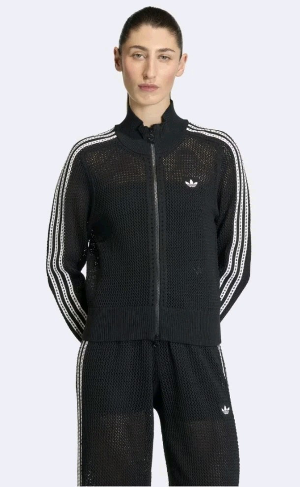 Adidas KNITTED CROCHET FIREBIRD TRACK TOP Jacket Black xs New Nwt