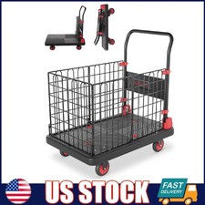 2-in-1 Platform Truck Cart, 1000 lbs Capacity Flatbed Dolly Cart w/ Safety Cage