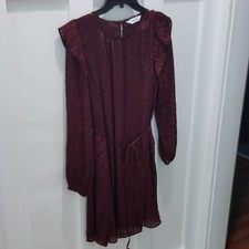 Nine West Plum Fairy Core Whimsi Goth Chiffon Dress L Long sleeve 