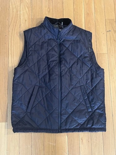 Barbour Finn Gilet Vest Mens Navy Blue Quilted Full Zip Corduroy Collar XL EUC - product listing photo