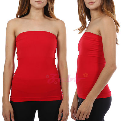 Women Sleeveless Strapless Tube Top long Bandeau Stretch Ribbed Basic Layering