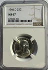 1946 D Washington Quarter - NGC MS 67  - A Beautiful Coin - (1026/IOL)