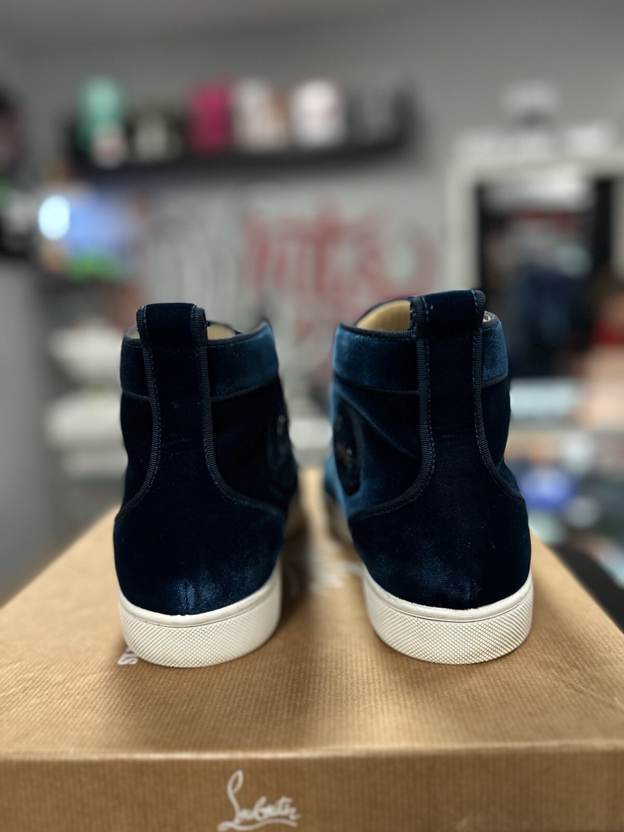 Christian Louboutin Velor High Top Sneakers Shoes Navy 42/EU/9US
