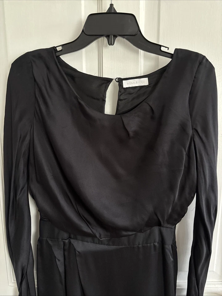 VTG Nina Ricci Black Silk Pencil Dress LBD 1980-1990s France Size 40 XS S - Image 2 of 4